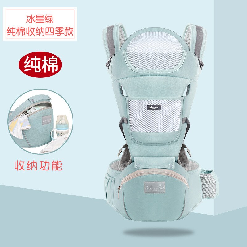 Style Infant Waist Stool Carriers Baby Sling Portable Four-seasons General Waist Stool Baby Hip Wrap Backpack Sling: Cotton Green