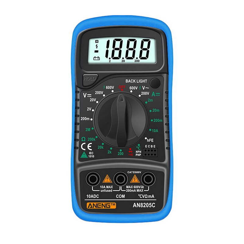 Portable 8205C Digital Multimeter AC / DC Ammeter Volt Ohm Tester Meter Multimetro With Thermocouple LCD Backlight: blue