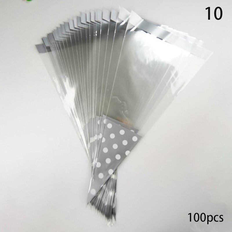100pcs Transparent Süßigkeiten Verpackung Taschen Hochzeit Geburtstag Party Dekoration Süße Zellophan Candy Tasche Kegel Lagerung Verpackung Tasche: J