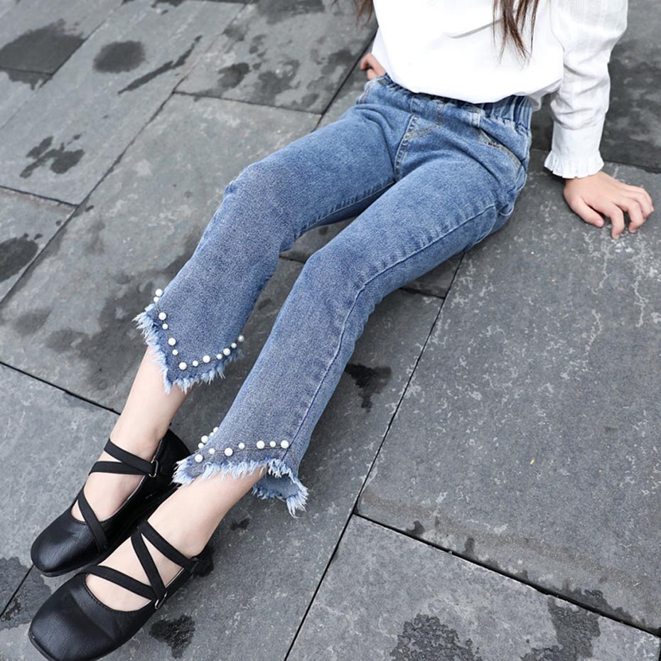 Filles jean perle décoration enfants jean pour filles Jeans décontractés pour enfants adolescents vêtements pour enfants 6 8 10 12 14: 14