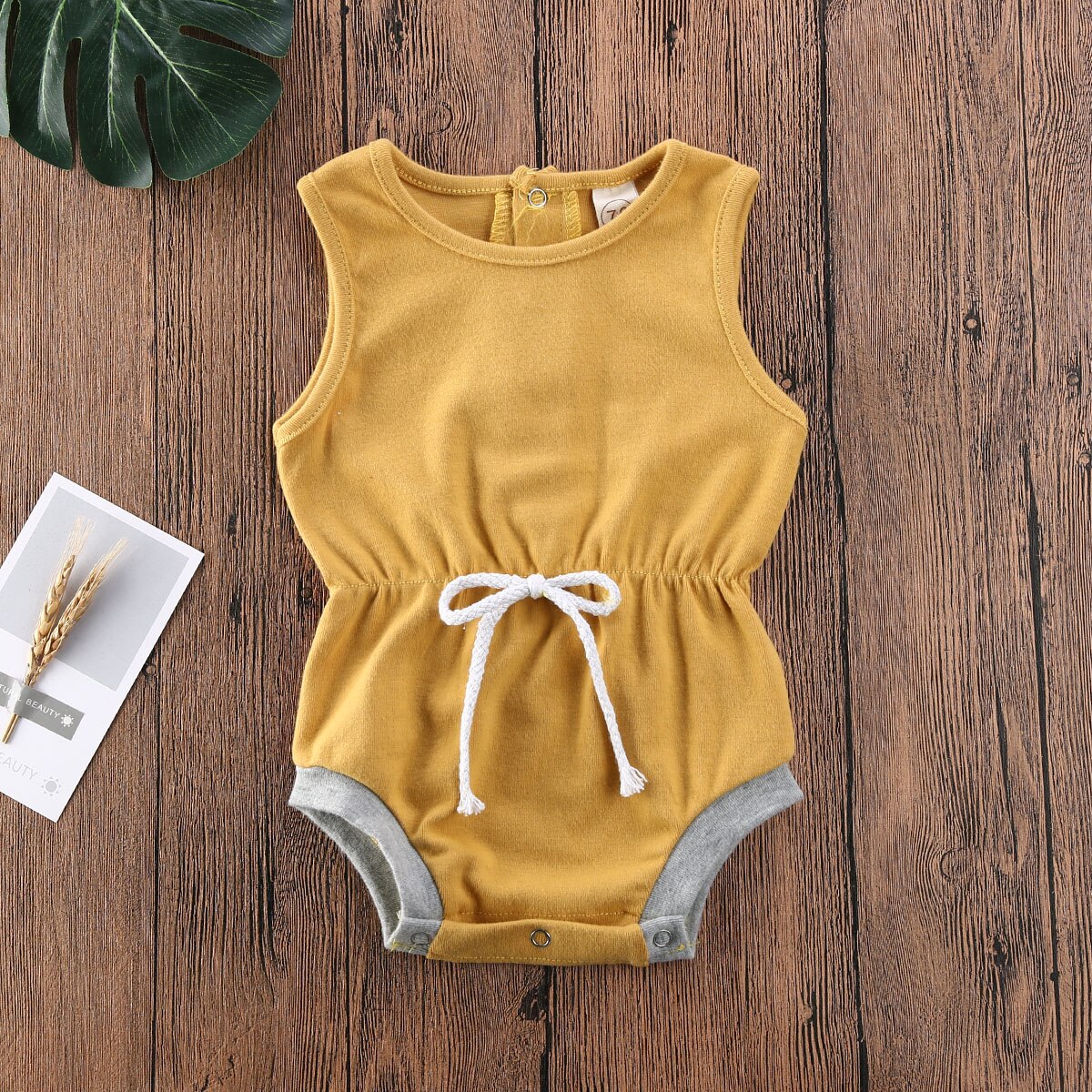 Pudcoco pasgeboren baby jongen meisje kleding effen kleur mouwloos katoenen romper jumpsuit eendelig pak zonnepak kleding: Geel / 24m