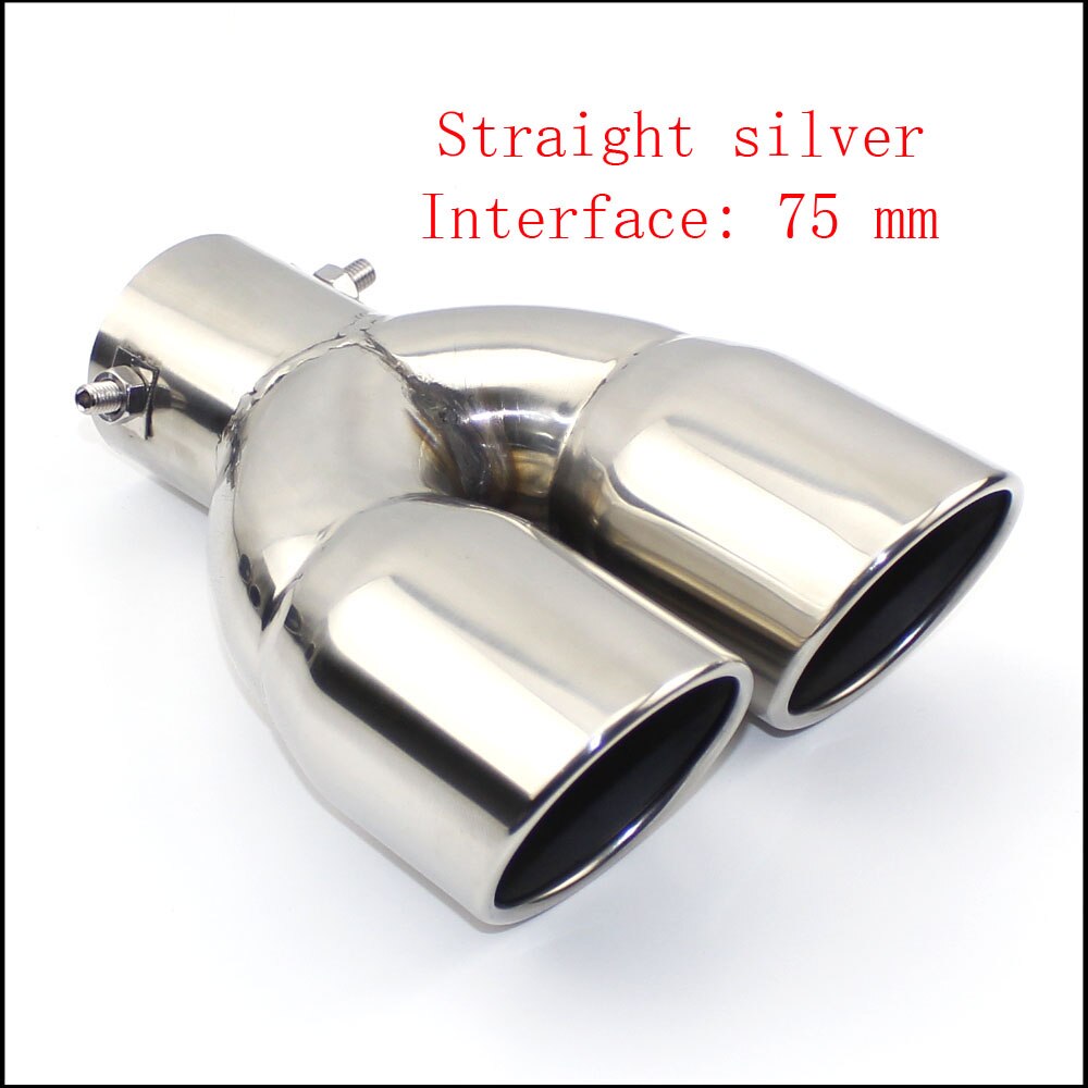 Bil avgasljuddämpare slutrör utlopp munstycke ände universal rostfritt stål slät ände en byte två dubbel ut  id 60mm 75mm: Rakt silver 75mm