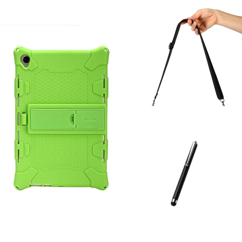 Coque de protection antichoc cmr -w09, 10.8 de protection universel en silicone souple pour tablette huawei mediapad  m5 10.8/ m6: Vert et bretelles