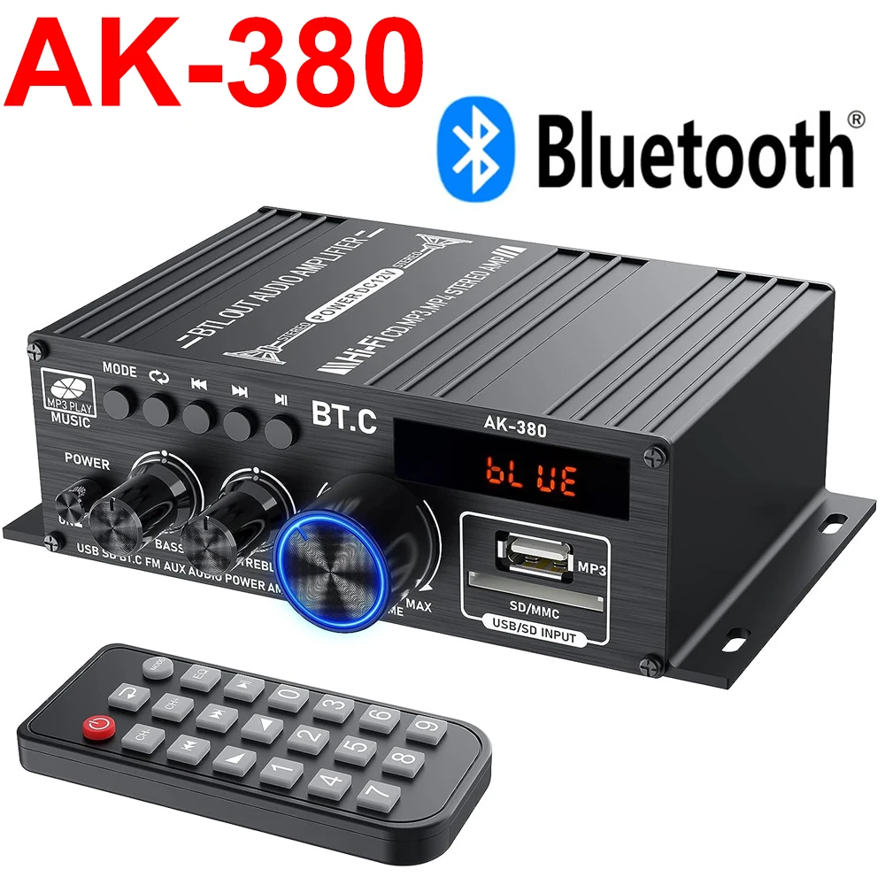 Sound Verstärker Kanal 2,0 HIFI Bluetooth 5 Verstärker Hause Digital Audio Verstärker 40 W + 40 W Musik Player AK380 für Auto MP3 Bass Trebl