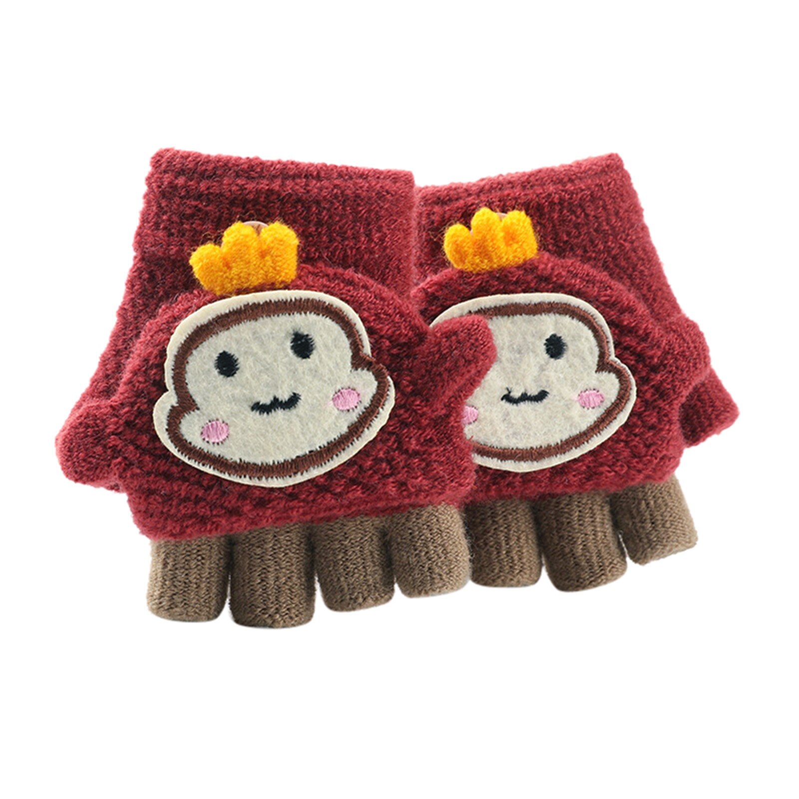 Guantes suaves convertibles con tapa para niños, manopla de punto cálido sin dedos, a la , para invierno, n. ° 3: Red 
