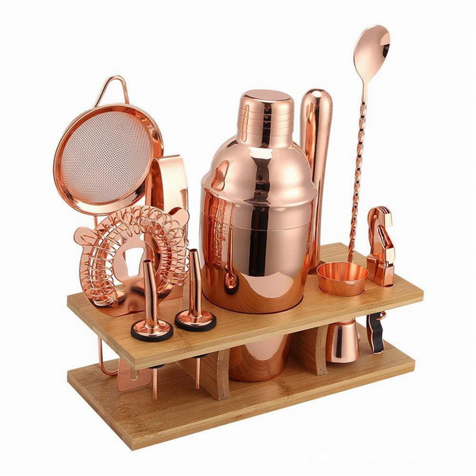 11piece/set Electroplating Rose Gold Cocktail Shaker Set Bar Shaker Set Stainless Steel Bartender Kit: 750 ML