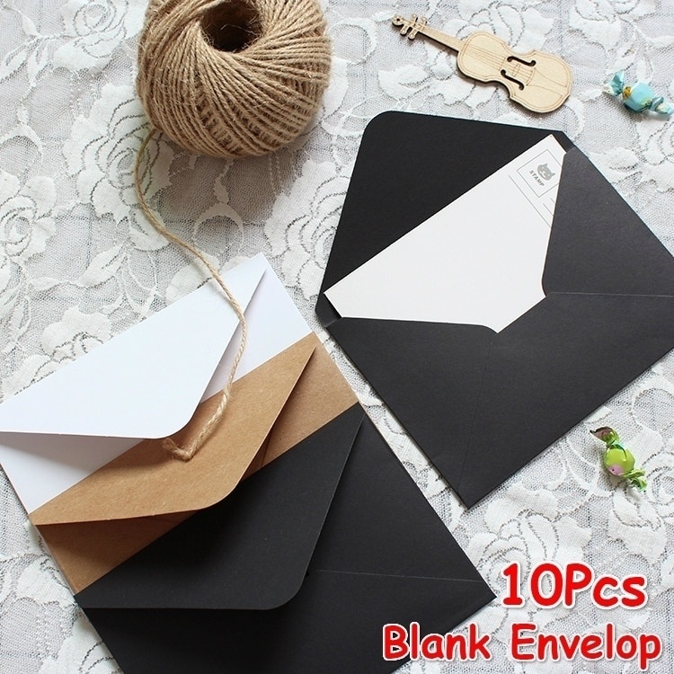10Pcs Zwart Wit Kraftpapier Enveloppen Blanco Papier Envelop Vintage Europese Stijl Envelop Voor Kaart Scrapbooking