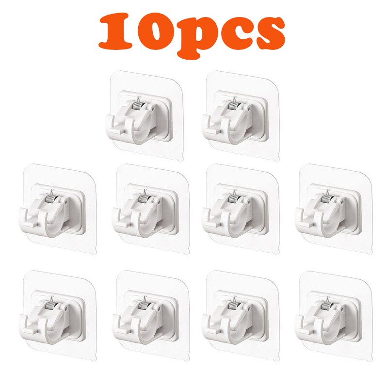 Home Storage Hooks Punch-free Curtain Rod Holder Hook Shower Curtain Rod Hanging Clip Powerful Fixed Clip Hanging Rack Hooks: 10pcs-white