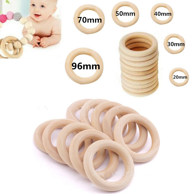 1.5-10cm DIY Wooden Beads Connectors Circles Rings Unfinished Natural Wood Beads Lead-Free Baby Teether Wood cuentas de madera