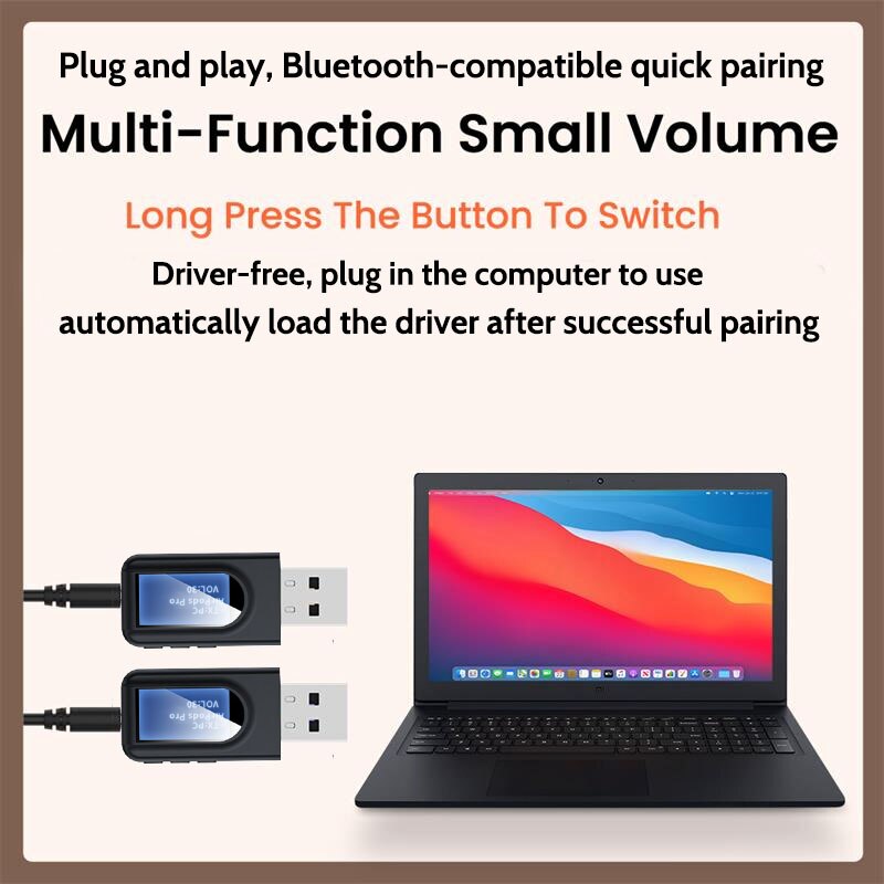 Bluetooth-compatible USB 5.0 Adapter Receiver Transmitter With 3.5mm Audio Cable For PC Car Computer Laptop Printer Data Dongle