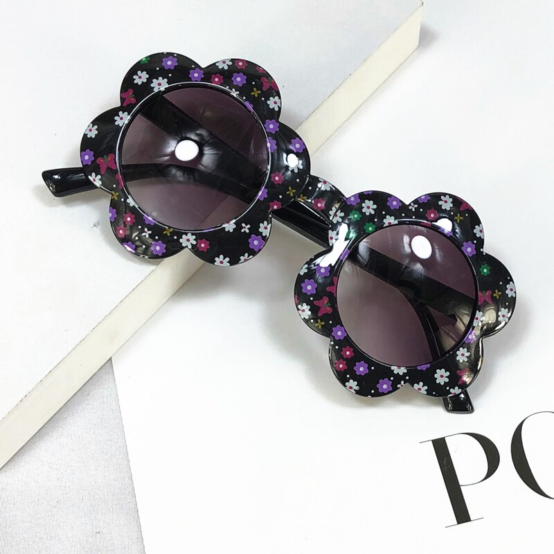 Gafas de sol para niños, lentes de sol infantiles de estilo Rural con estampado de flores, redondas, a prueba de sol, resistentes al desgaste,