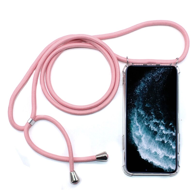 A quattro Angoli Anti-Caduta Trasparente TPU Cassa Del Telefono Mobile Con La Cordicella per il iPhone 11 Pro Max: Pink