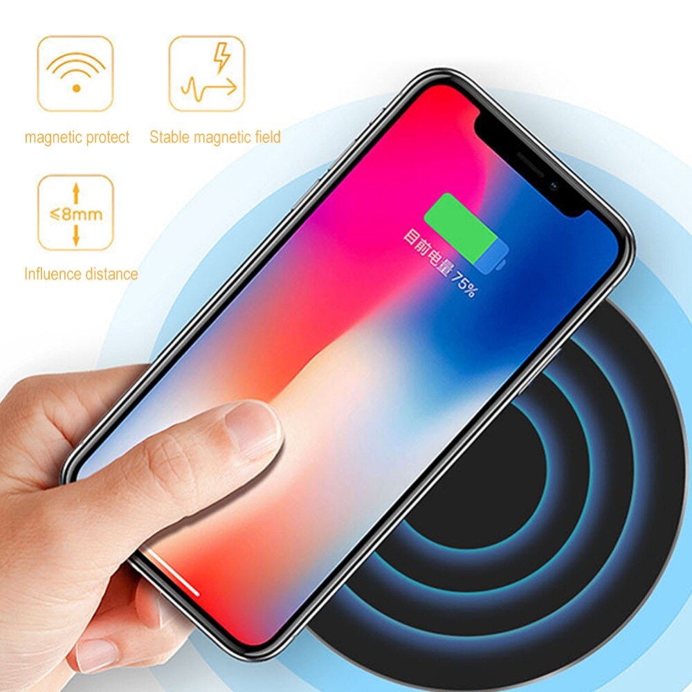 Ultraslank qi trådløs oplader, opladerpude, abs-ramme til iphone x/iphone 8/8 plus galaxy  s8/ note 8/s7/s7 kant sort