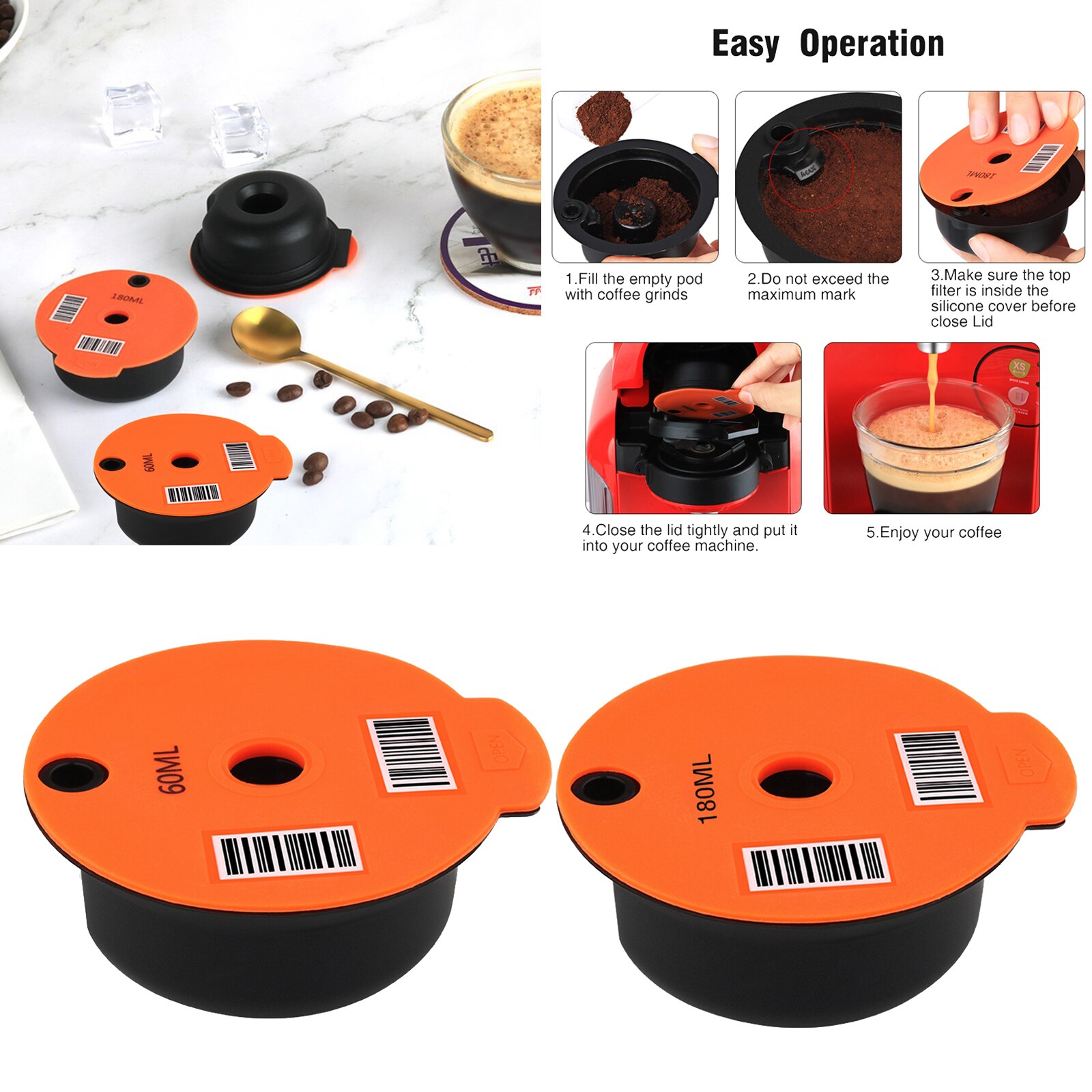 Cápsula de café recargable de PP para Bosch Tassimo, malla de acero inoxidable