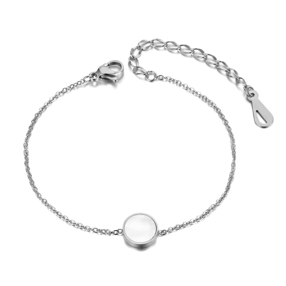 Lokaer White/Black Shell Charm Bracelet Bangle For Women Girls Stainless Steel Link Chain Bohemia Beach Jewelry B19022: Steel White