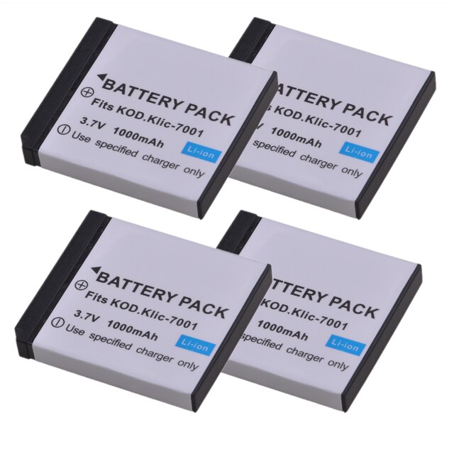 Batterie 1000mAh, Klic-7001 klc 7001 Klic7001, pour Kodak M1063 M341 M340 M320 M1073 V550 V570 V610 V705 M753 M763 M853 M863: 4x Battery
