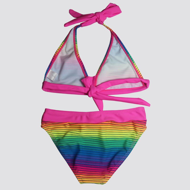 Girl Rainbow Color Bathing Suit Girls Tight Elastic Stripe Swimwear Children Split Swimwear Girls Bikini Girl Beach Swimsuit