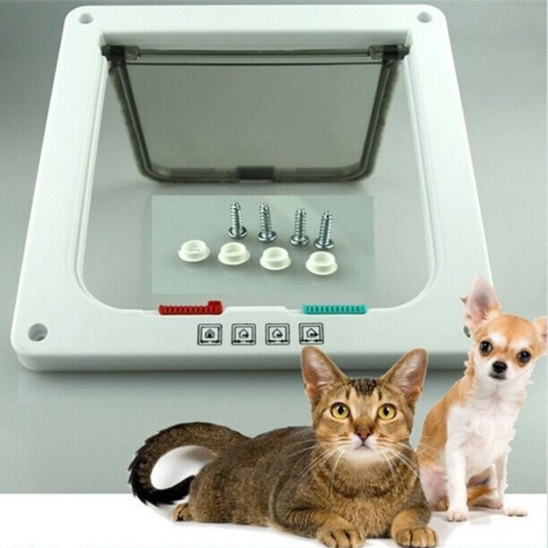 Puerta con solapa para perros y gatos, chapa de seguridad de 4 vías, de plástico ABS, con Chip para puerta de mascotas
