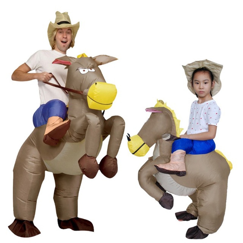 Halloween Adults Children Ride on Animals Inflatable Costumes Ox Carry Me Fancy Inflatable Clothing Cartoon Cowboy Costume Props