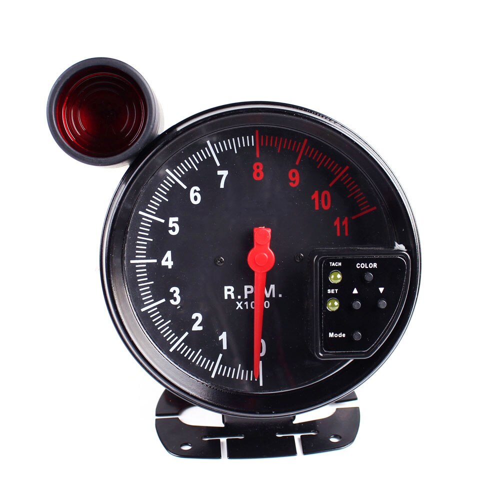 5 Inch RPM Gauge 11000 Tachometer Stepper Motor Meter with Shift Light Work For 1-10 Cylinders Car: 7C7717BKBK