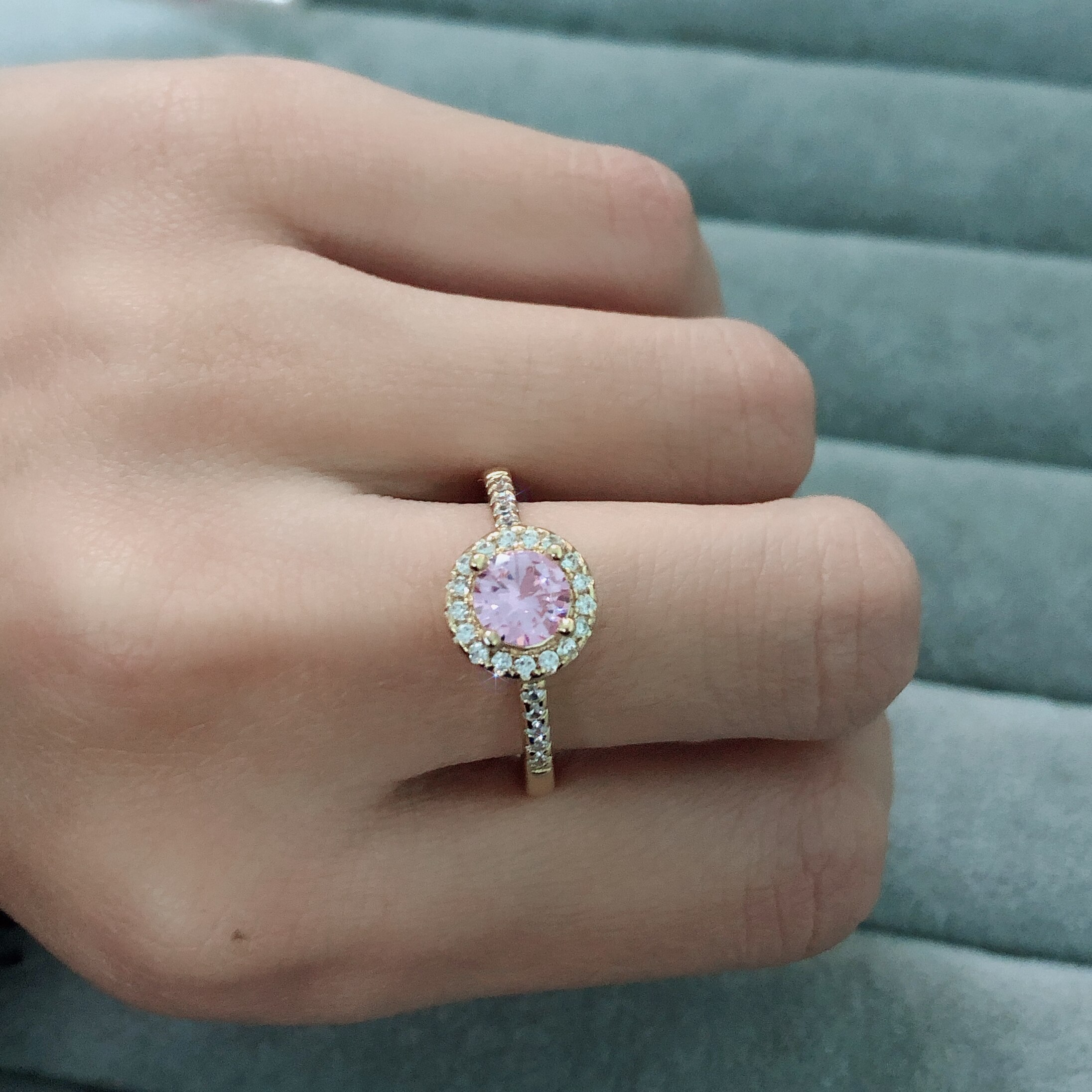 Mooie Roze Zirconia Ronde Ringen Voor Vrouwen Meisjes Goud Kleur Classic Ring