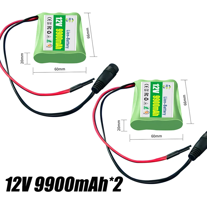 3s1p-Batterien 18650 wiederaufladbarer Akku 12 V 9900 mAh 18650 Lithium-Ionen DC 12,6 V Super-Ersatzakku + 12 V 1 A Ladegerät: Grau