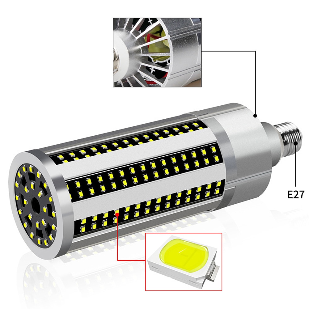 60W Super Bright Corn LED Light Bulb E26 6500K Daylight 5400 Lumens for Aluminum Large Area Commercial Ceiling Lighting