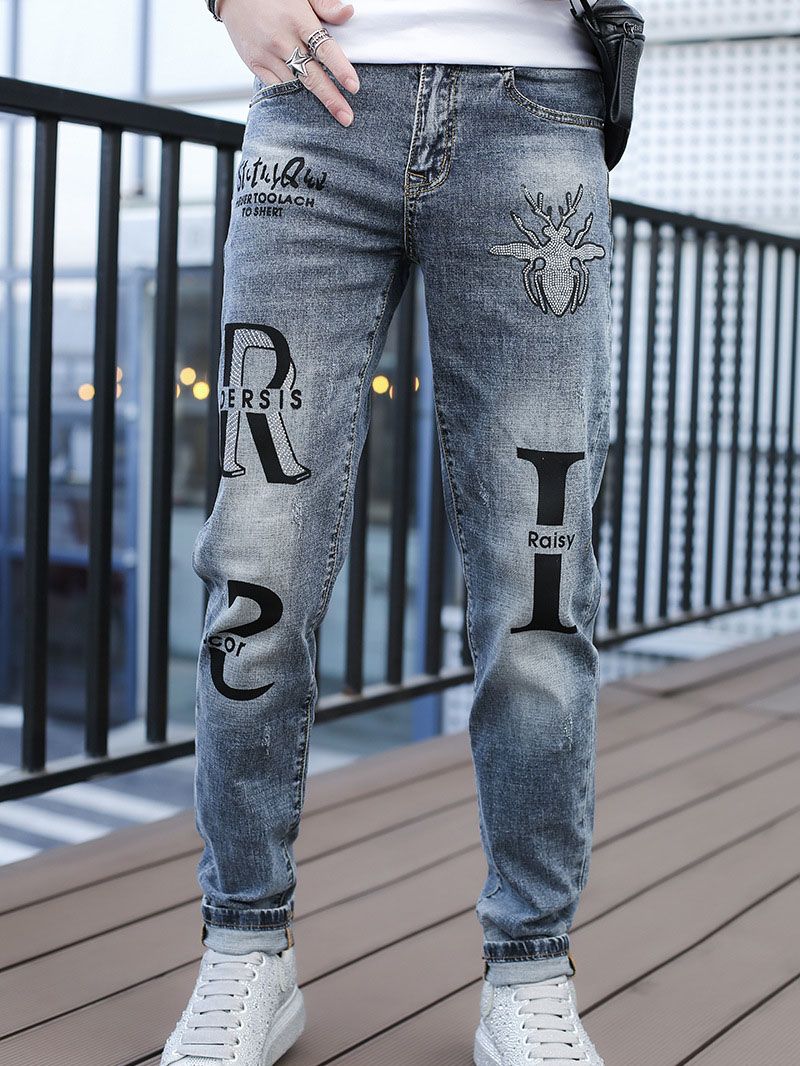 Pantalones vaqueros rectos para hombre, Jeans ajustados con taladro de insectos, ropa de calle informal de , novedad de: 30