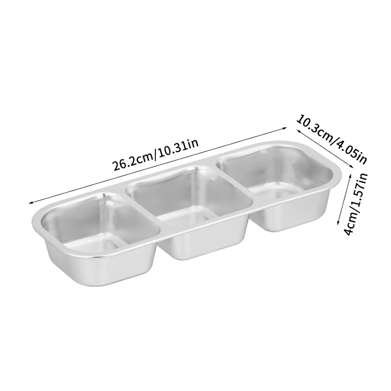 Snackbeholdere i rustfritt stål, gjenbrukbare krydderbokser med lokk, 3- roms sauskopper, delte matoppbevaringsbeholdere