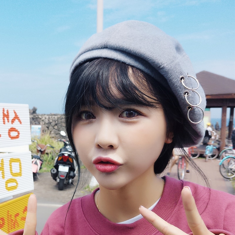 13 Color Ins Tumblr Hipster Rivet Hole & Patchwork Metal Buckle Circle Party/Club/Travel Harujuku Beret Hat