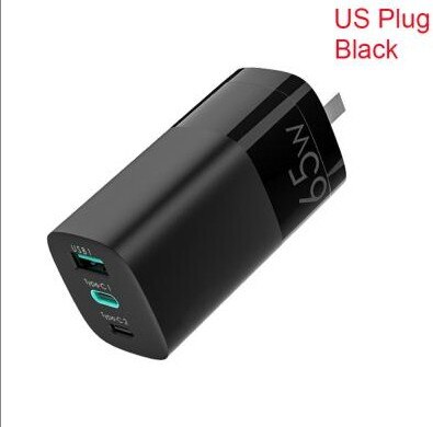 Portable Type C PD 3.0 Wall Adapter Quick Charge US EU Plug 65W GaN Fast Charger USBFor iPhone 12 Phone Laptop Tablet: US Plug	black