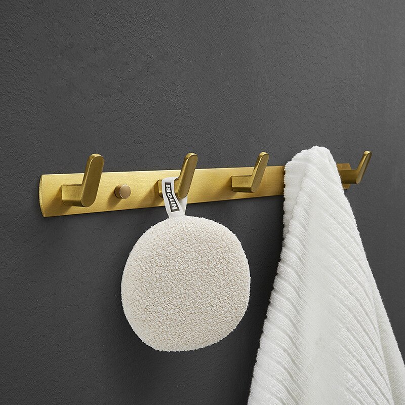 Robe Hooks Clothes Hat Hook Row Brushed Gold Robe Hook Aluminum Bathroom Robe Hook Bath Hardware Set Kitchen Hanger
