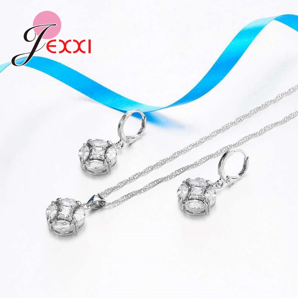 austriaco cristal piedra 925 Sterling Silver Jewelry Sets pendiente colgante Necklace Set mujer boda Jewellery