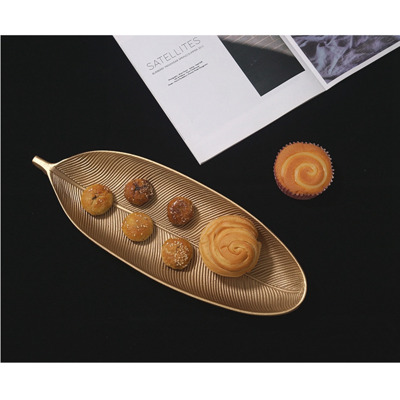 Nordische dekorative Tablett Gold blätter bilden Serviert ablett Schmuck Palette Obst Snack Gericht Tisch Lagerung Organizer (klein)