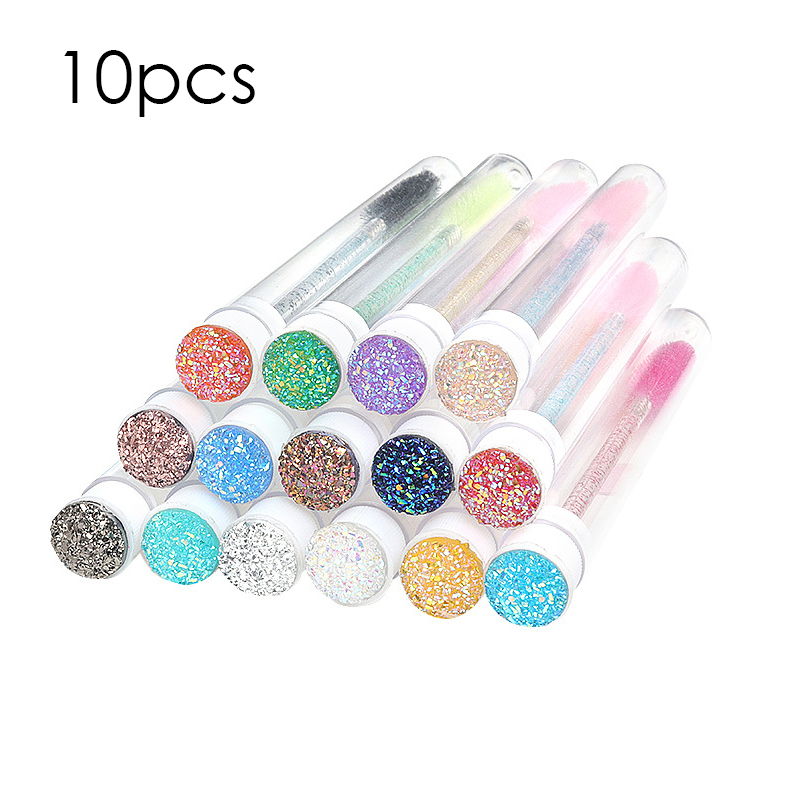 10/20 Pcs Wimpers Borstel Met Buis Kristal Wegwerp Glitter Wenkbrauw Borstels Vervangbare Stofdicht Wimper Accessoires: Mix 10pcs