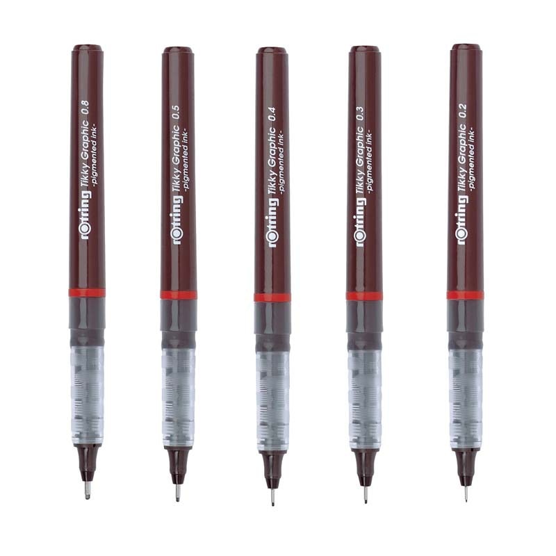 3pcs/lot Rotring Tikky Graphic Pigmented Ink 0.1/0.2/0.3/0.4/0.5/0.7/0.8mm Disposable Liner Pen For Graphic