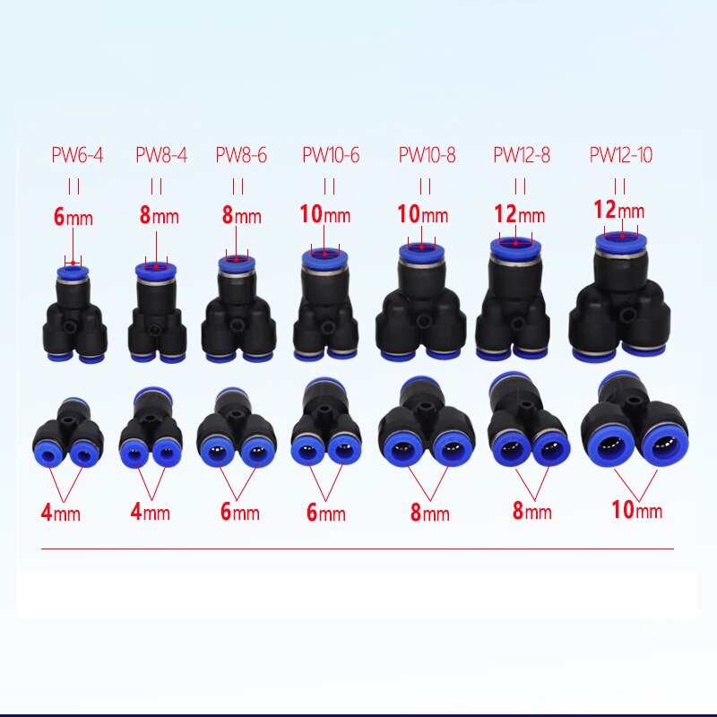 Pipe Fittings Plastic Pneumatic Connector Fitting Quick Push For Air Water Connecting PY PW Connect 4 6mm 8mm 10mm 12mm Y Shape