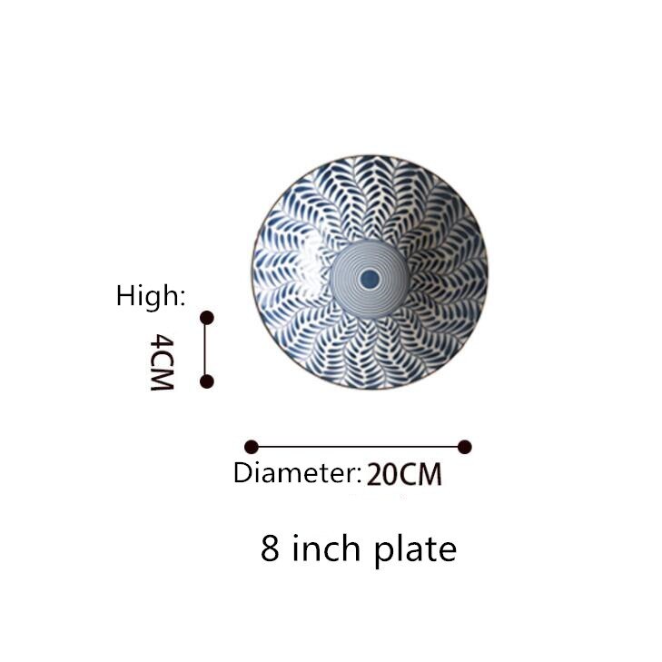 Japanese Style Ceramic Dinner Plate Kitchen Round Plates Set Food Dishes Rice Salad Noodles Bowl Soup Spoon: 8inch plate