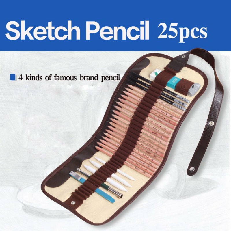25 STKS potloodschets art tekening tool art leveringen potlood schilderen canvas tas set
