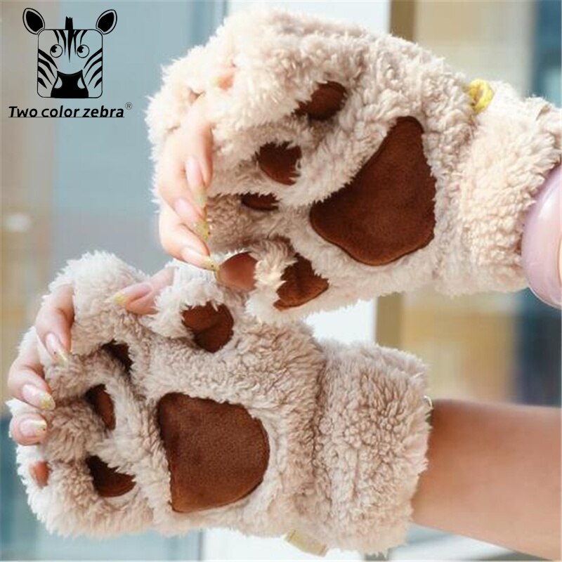Guanti da artiglio di gatto inverno simpatico cartone animato gatto ragazza guanti senza dita guanti mezze dita con zampa di orso soffice e soffice