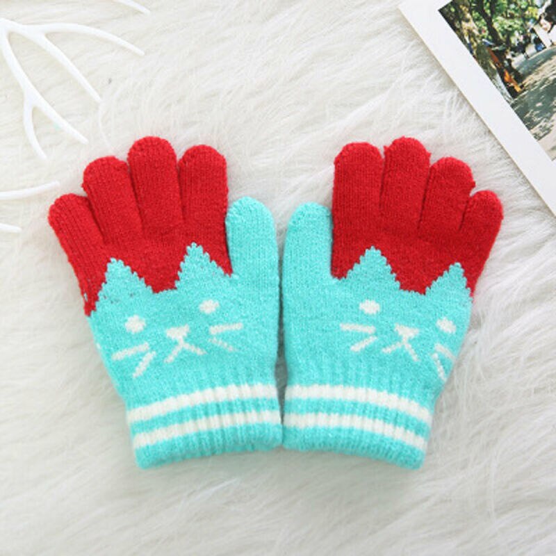 PUDCOCO Cute Kids Gloves & Mittens Knitted Winter Warm Full Finger Gloves For Girls Boys