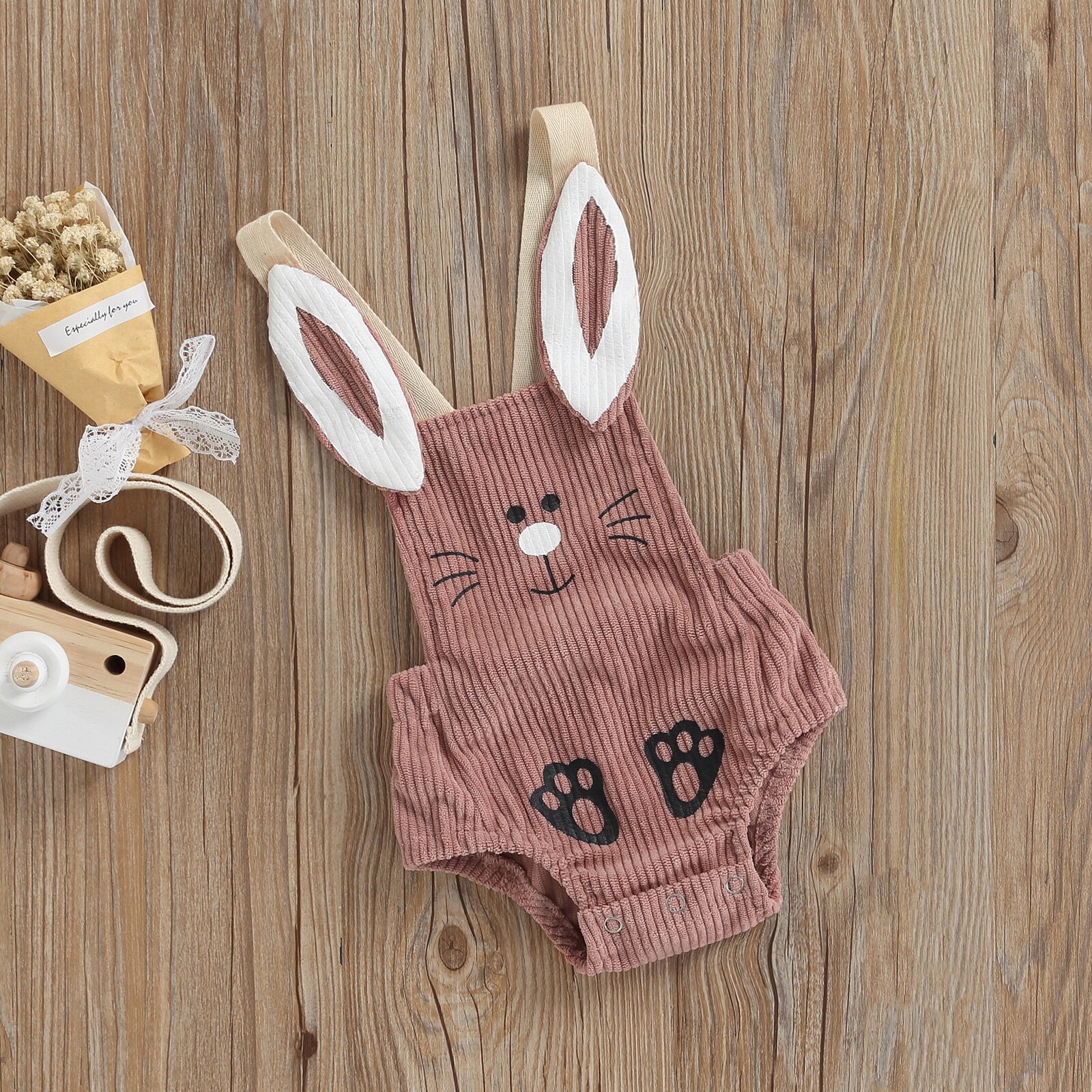 Baby Romper Mouwloze Cartoon Konijn Knop Sluiting Corduroy Bodysuit Voor Meisjes Jongens