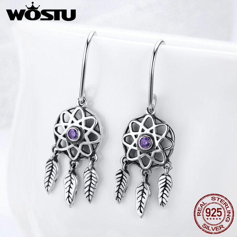 WOSTU 925 Sterling Silver Dreamcatcher Dream catcher Earrings for Women Brand Earring Bohemia Boho Jewelry CQE394