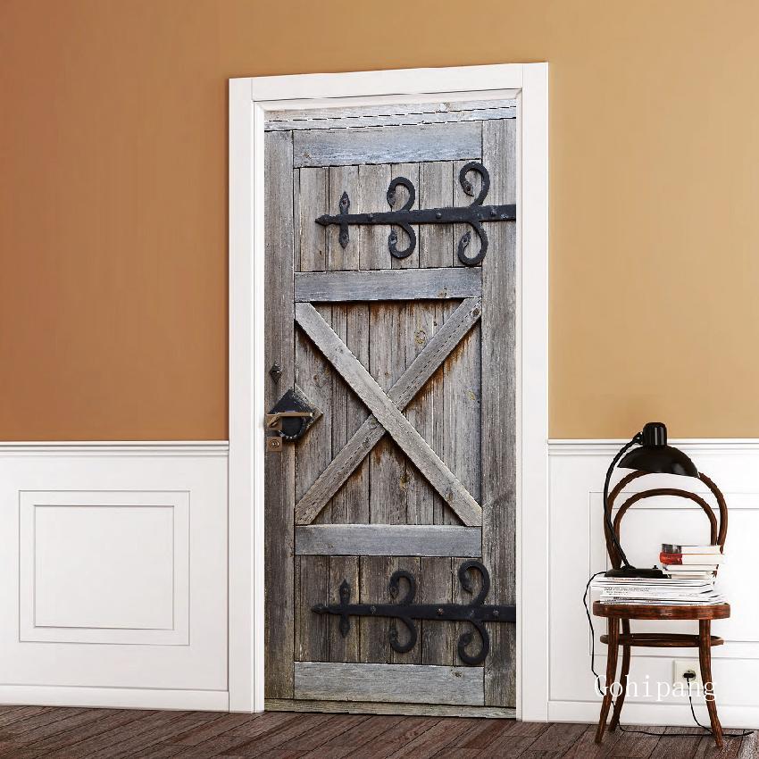 3D Door Decoration Wallpaper Modern Door Sticker Self-adhesive Waterproof Poster Home Door Renew Mural Decal deur sticker: Dark Grey / 77x200cm