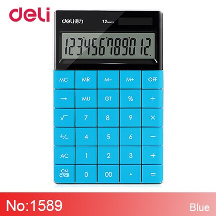 Deli cute rimless solar coin battery dual power supply calculator for office desk supplyschool stationery for kid: 1589-blue