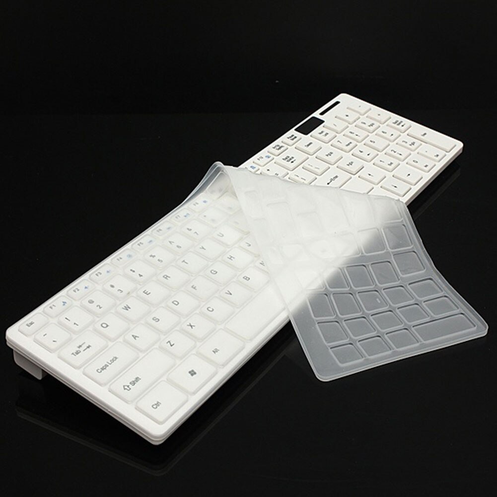 Modern Pure White Ultra Thin 2.4GHz Wireless Keyboard + Keyboard Cover +B Receivcer Mouse Kit for Desktop PC