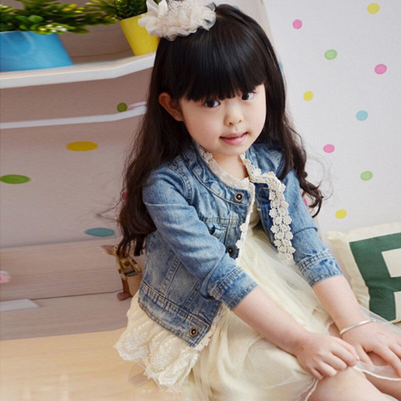 Kids Kant Denim Jas Lente Lace Cowboy Jacket Denim Top Button Jean Jas Lange Mouw Pak Suits Kinderkleding