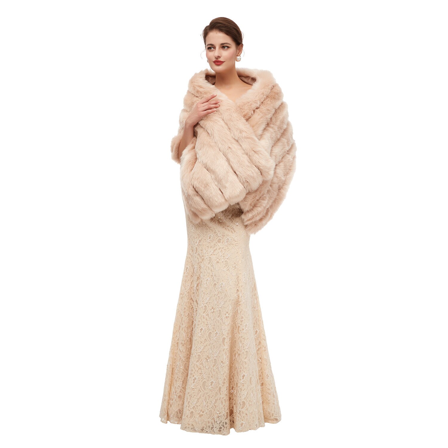neue Pelz Frauen Bolero Braut Schal Faux Fell wickeln Bolero Hochzeit Kap Braut Schal Pelzcape Winter Elfenbein Braut Mantel Bolero