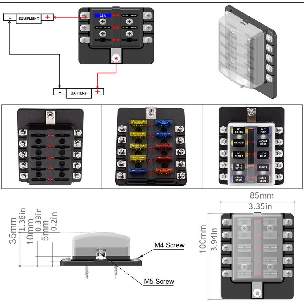 Zekeringkast Met Led Indicator Schroef Terminal Blok Gewijzigd Zekeringkast Houder Verzekering Insert 12 Road Camper Rv