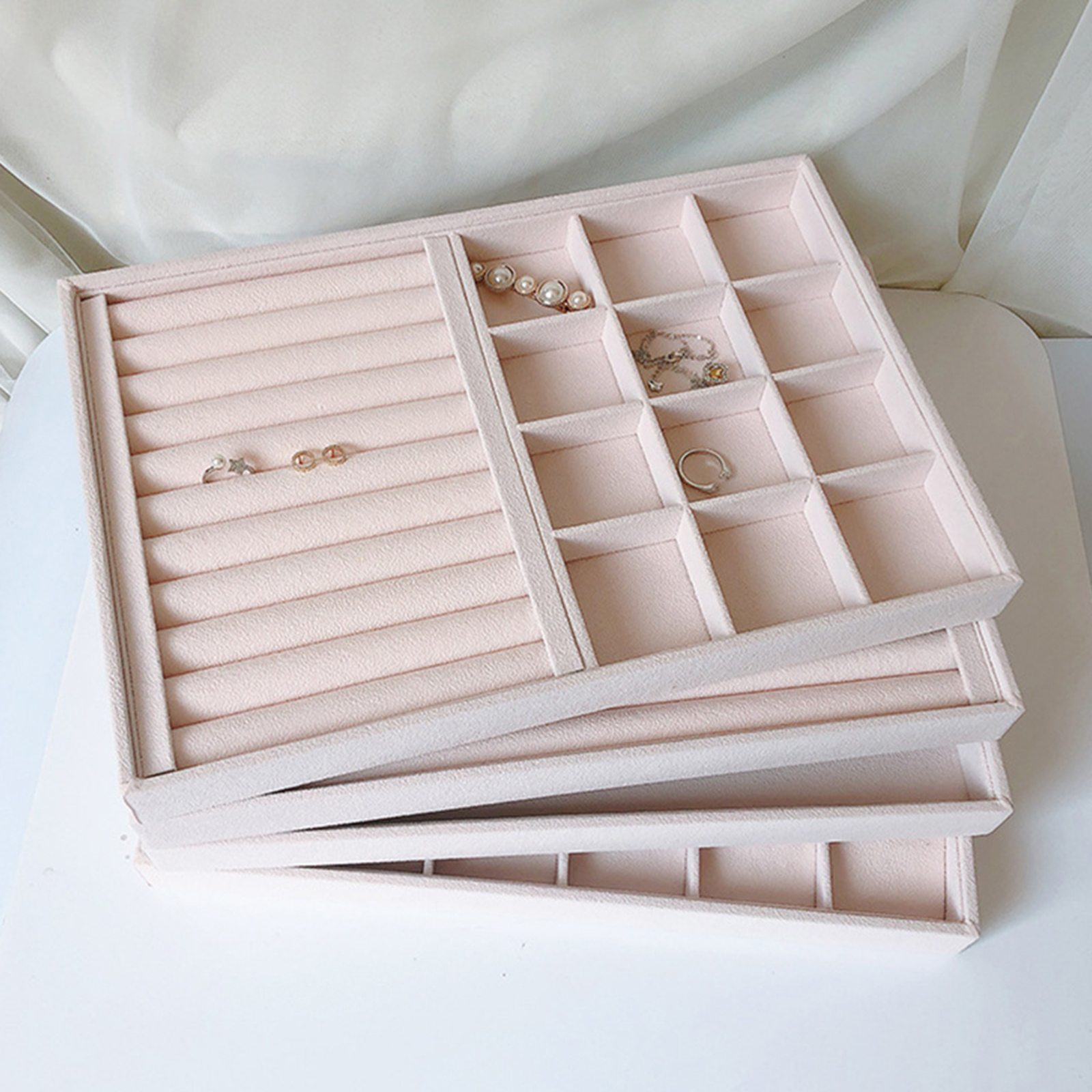 Stackable Jewelry Organizer Velvet Jewelry Display Tray Showcase for Knickknacks Necklace Earrings Rings Pendant Storage Box